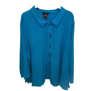 Ali Miles Women's 3X Teal Long Sleeve Button Front Tunic Top